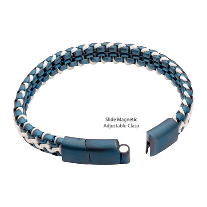 Matte Finish Blue IP Stainless Steel Box Chain with White Wax Cord Bracelet