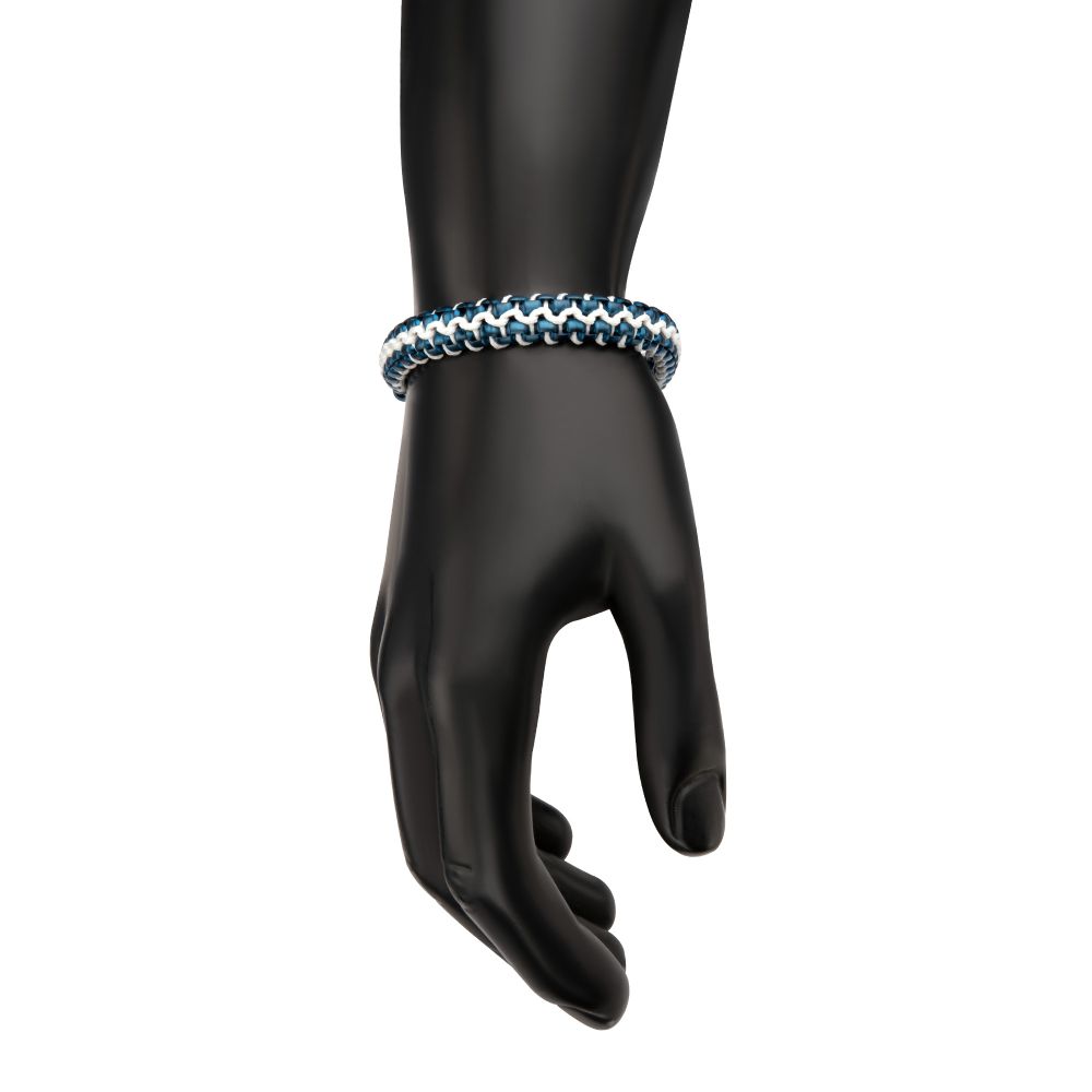 Matte Finish Blue IP Stainless Steel Box Chain with White Wax Cord Bracelet