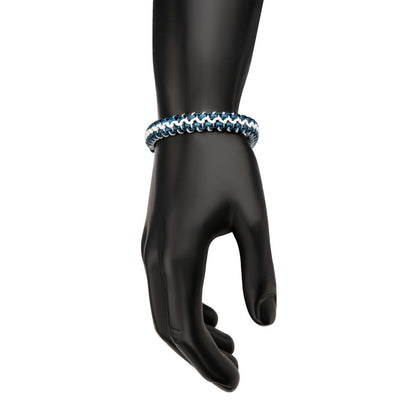 Matte Finish Blue IP Stainless Steel Box Chain with White Wax Cord Bracelet