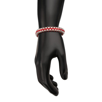 Matte Finish Stainless Steel Box Chain with Red Wax Cord Bracelet