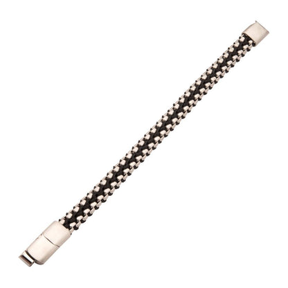 Matte Finish Stainless Steel Box Chain with Black Wax Cord Bracelet