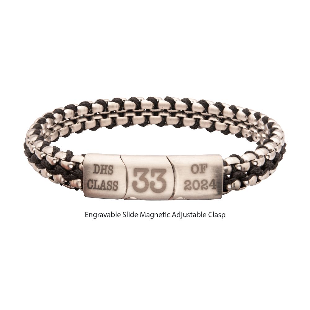 Matte Finish Stainless Steel Box Chain with Black Wax Cord Bracelet