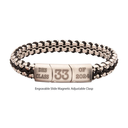 Matte Finish Stainless Steel Box Chain with Black Wax Cord Bracelet