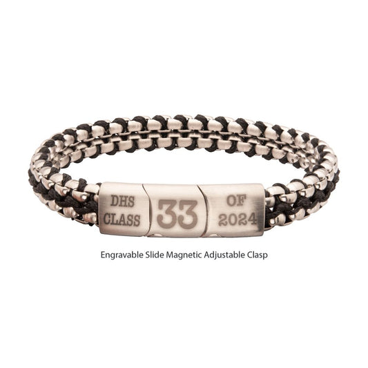 Matte Finish Stainless Steel Box Chain with Black Wax Cord Bracelet