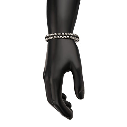 Matte Finish Stainless Steel Box Chain with Black Wax Cord Bracelet