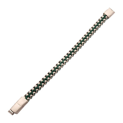 Matte Finish Stainless Steel Box Chain with Green Wax Cord Bracelet