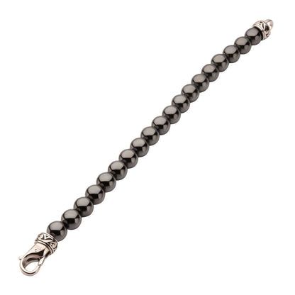 Men's 10mm Hematite Stone Bead Bracelet with Antiqued Stainless Steel Clasp