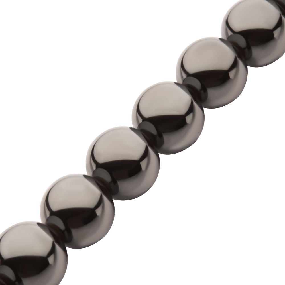 Men's 10mm Hematite Stone Bead Bracelet with Antiqued Stainless Steel Clasp