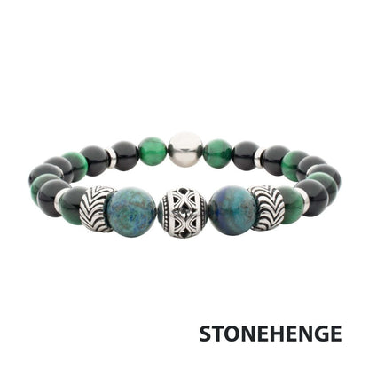 Men's Black Onyx, Green Tiger Eye & Lapis Lazuli Stone Bracelet