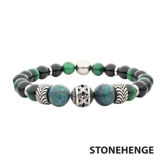 Men's Black Onyx, Green Tiger Eye & Lapis Lazuli Stone Bracelet