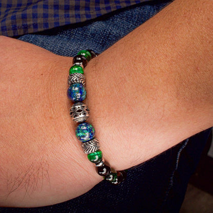 Men's Black Onyx, Green Tiger Eye & Lapis Lazuli Stone Bracelet