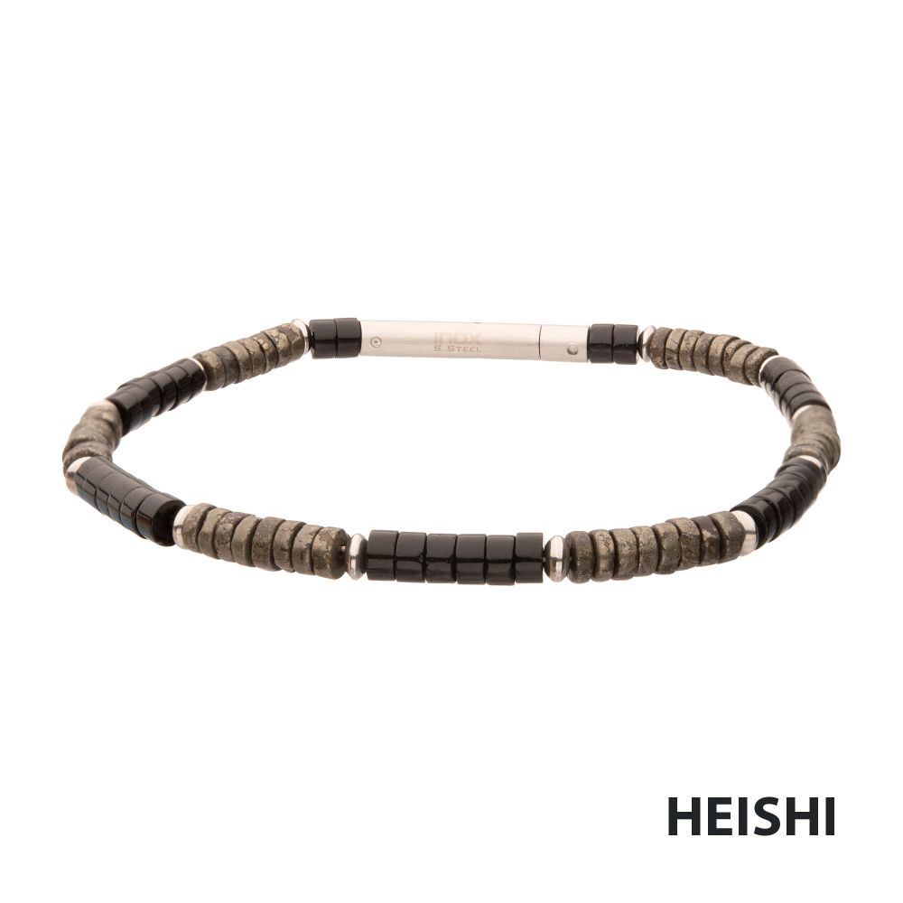 Men's Shadow Wolf (Onyx / Pyrite) Heishi Bead Bracelet
