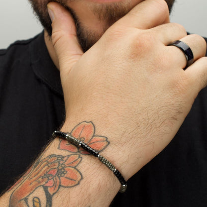 Men's Shadow Wolf (Onyx / Pyrite) Heishi Bead Bracelet