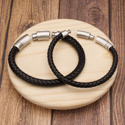 Men's Cowhide Leather Bracelet with Brushed Tubular Press Clasp - Self-Adjustable Link