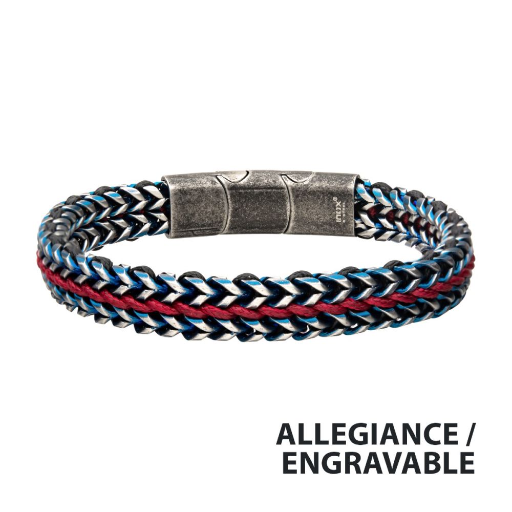 Antique Finish Foxtail Chain with Red Wax Cord Bracelet