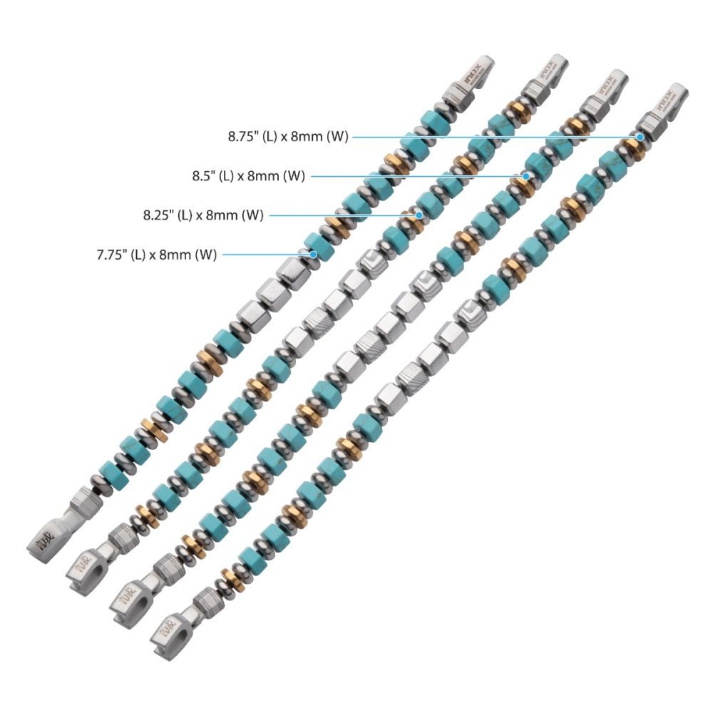 Men's 8mm Mokume Gane and Turquoise Beads Bushido Virtue Bracelet 8mm - MAKOTO: Honesty and Sincerity