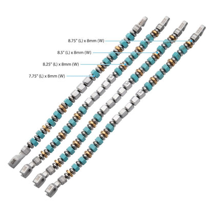 Men's 8mm Mokume Gane and Turquoise Beads Bushido Virtue Bracelet 8mm - MAKOTO: Honesty and Sincerity