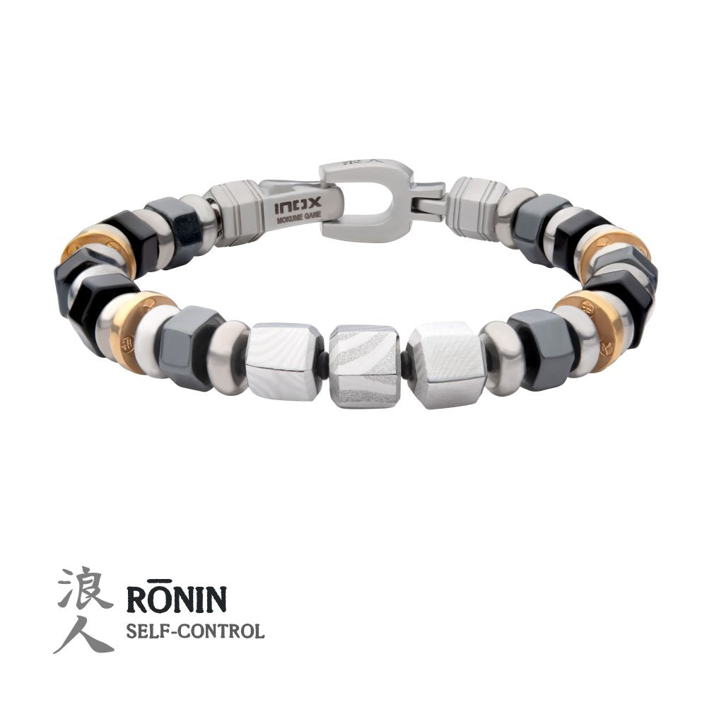 Men's 8mm Mokume Gane, Hematite and Onyx Beads Bushido Virtue Bracelet 8mm -  RONIN: Self-Control