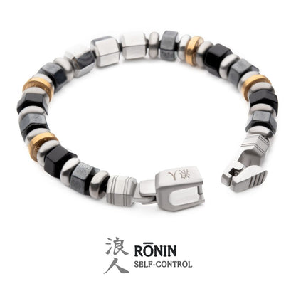 Men's 8mm Mokume Gane, Hematite and Onyx Beads Bushido Virtue Bracelet 8mm -  RONIN: Self-Control