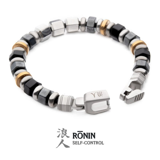 Men's 8mm Mokume Gane, Hematite and Onyx Beads Bushido Virtue Bracelet 8mm -  RONIN: Self-Control