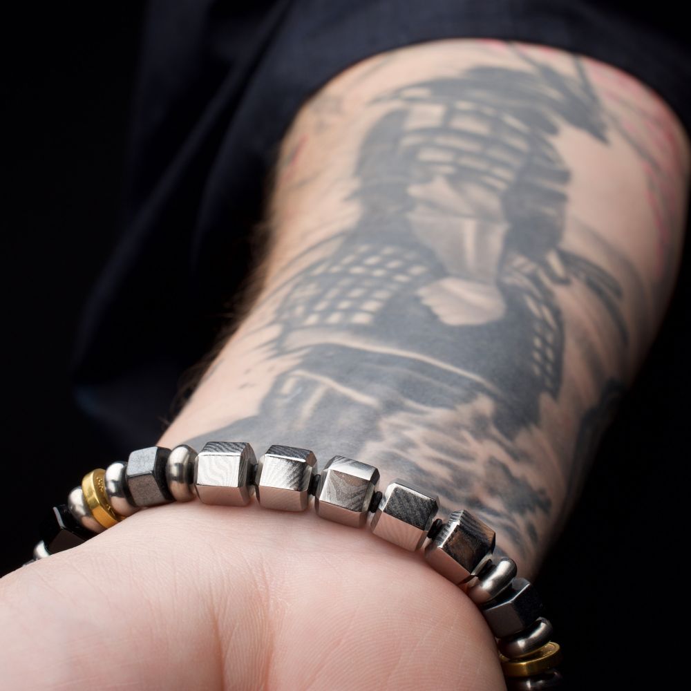 Men's 8mm Mokume Gane, Hematite and Onyx Beads Bushido Virtue Bracelet 8mm -  RONIN: Self-Control