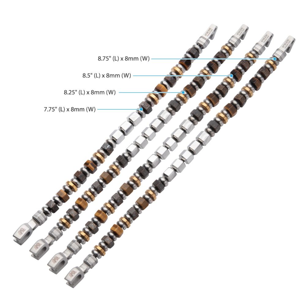 Men's 8mm Mokume Gane, Bronzite and Tiger's Eye Beads Bushido Virtue Bracelet.- GI: Integrity