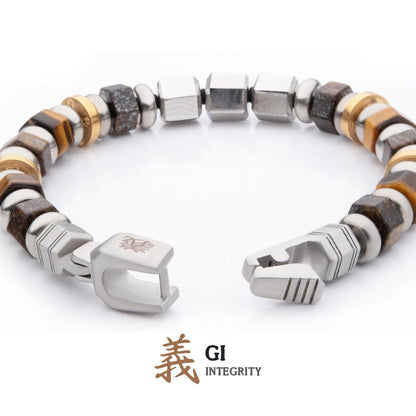 Men's 8mm Mokume Gane, Bronzite and Tiger's Eye Beads Bushido Virtue Bracelet.- GI: Integrity