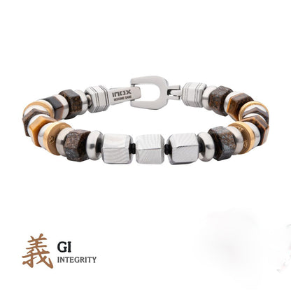 Men's 8mm Mokume Gane, Bronzite and Tiger's Eye Beads Bushido Virtue Bracelet.- GI: Integrity