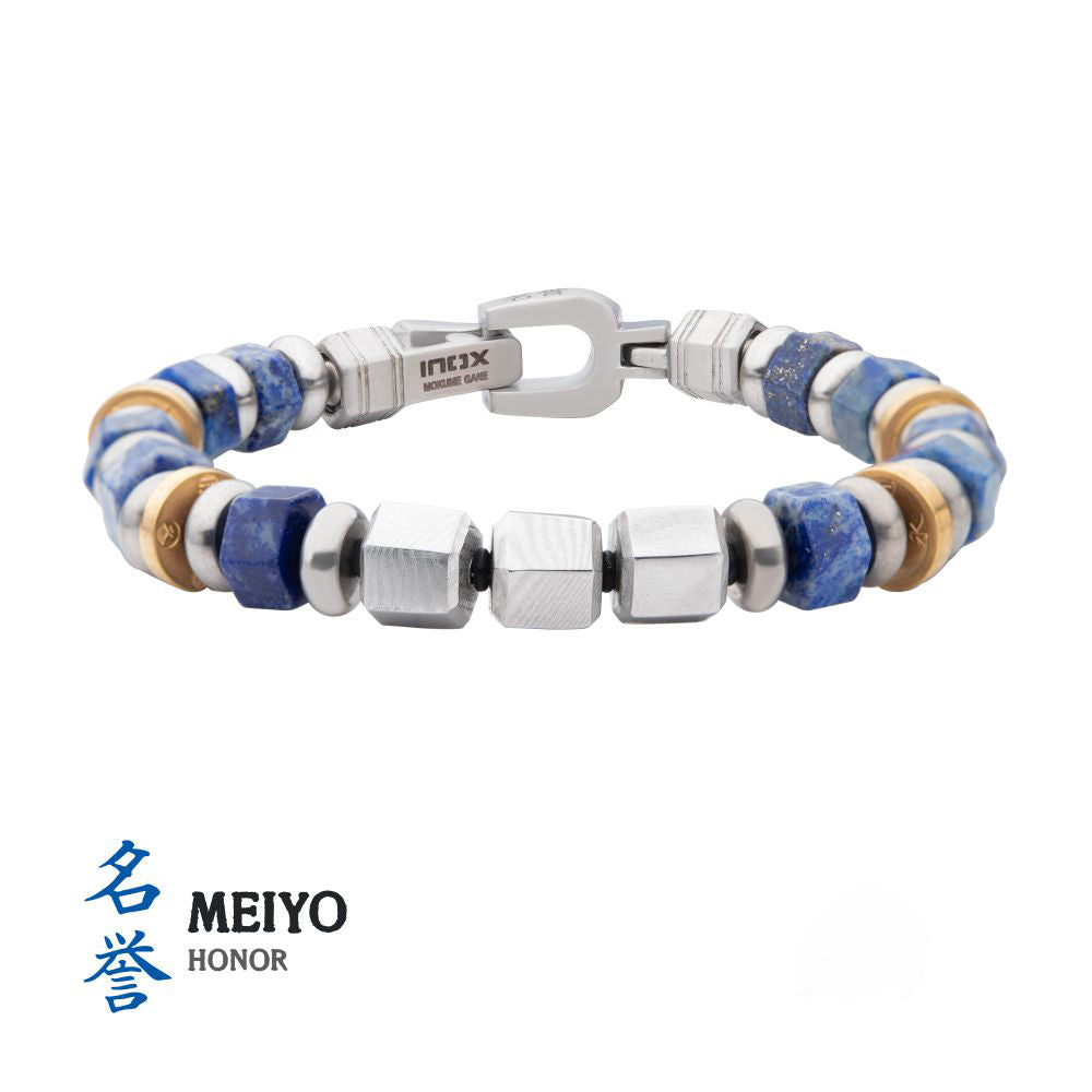 Men's Mokume Gane and Lapis Lazuli Beads Bushido Virtue Bracelet 8mm- MEIYO: Honor