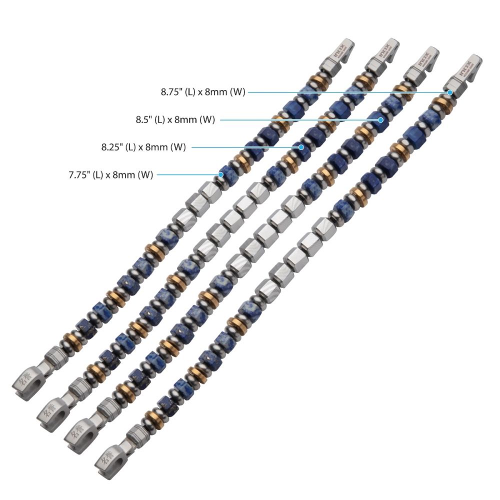 Men's Mokume Gane and Lapis Lazuli Beads Bushido Virtue Bracelet 8mm- MEIYO: Honor