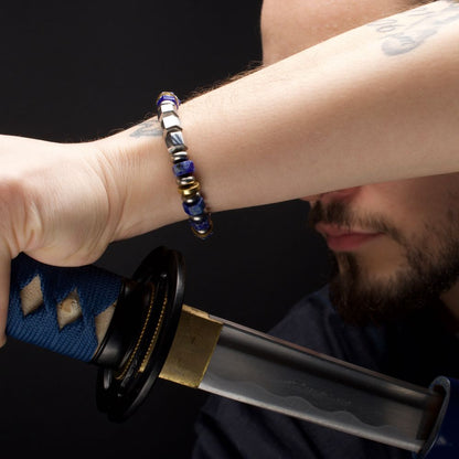 Men's Mokume Gane and Lapis Lazuli Beads Bushido Virtue Bracelet 8mm- MEIYO: Honor