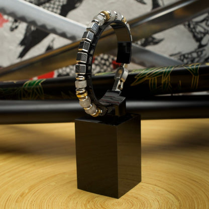 Men's 8mm Mokume Gane and White Quartz Beads Bushido Virtue Bracelet 8mm - CHUGI: Duty and Loyalty