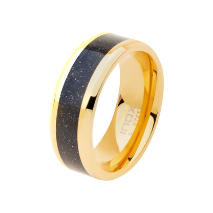 Gold Genuine Blue Sandstone Inlay Ring
