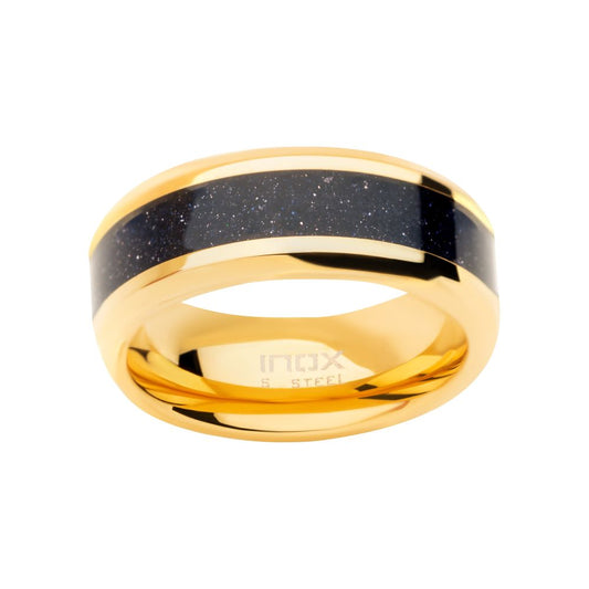 Gold Genuine Blue Sandstone Inlay Ring