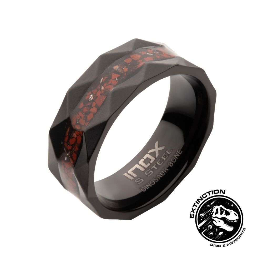 Men's Black with Red Dinosaur Bone Inlay Ring