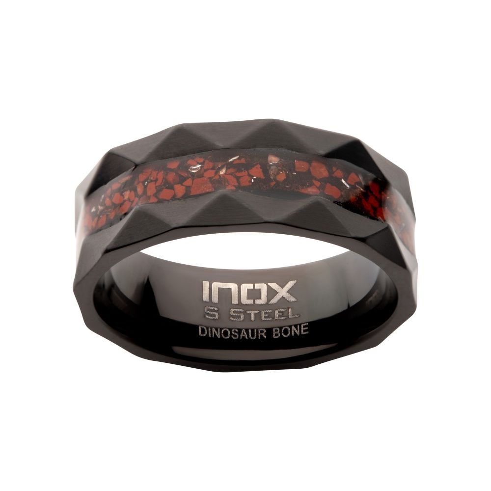 Men's Black with Red Dinosaur Bone Inlay Ring