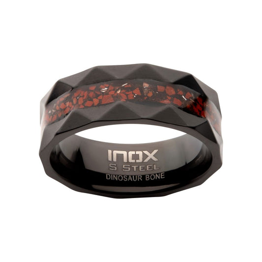 Men's Black with Red Dinosaur Bone Inlay Ring