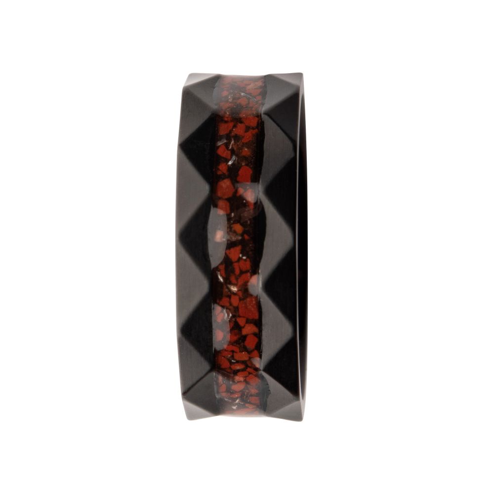 Men's Black with Red Dinosaur Bone Inlay Ring