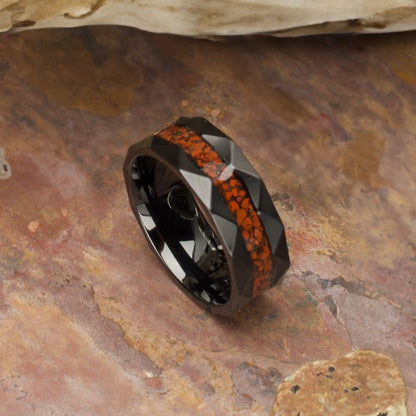 Men's Black with Red Dinosaur Bone Inlay Ring