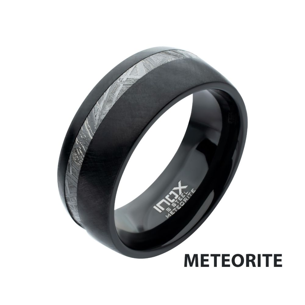 Men's Black Meteorite Inlay Ring - 8mm