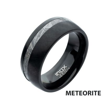 Men's Black Meteorite Inlay Ring - 8mm