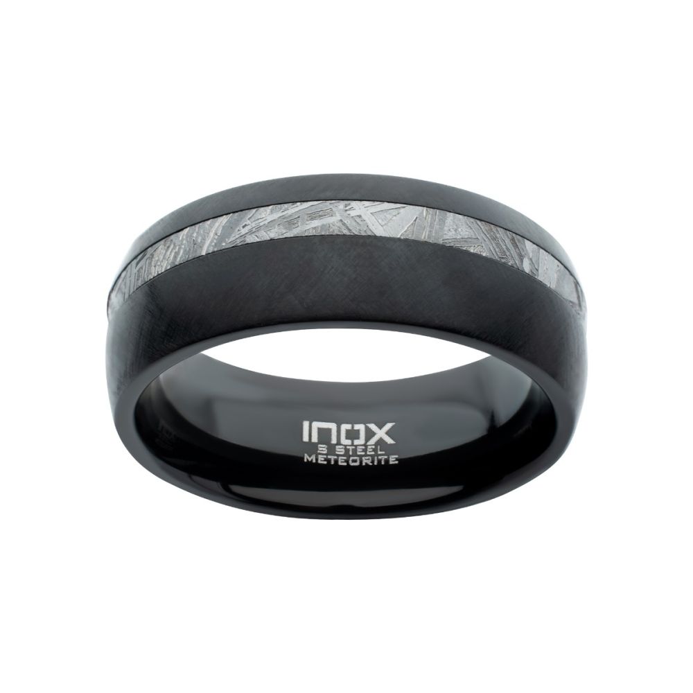 Men's Black Meteorite Inlay Ring - 8mm