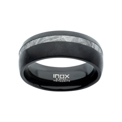 Men's Black Meteorite Inlay Ring - 8mm