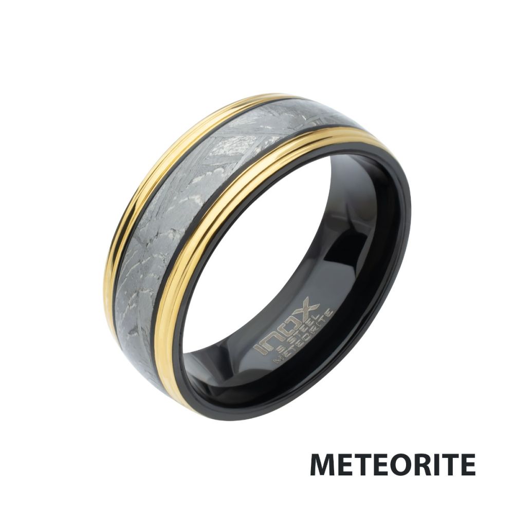 Men's Gold, Silver and Black Meteorite Ring