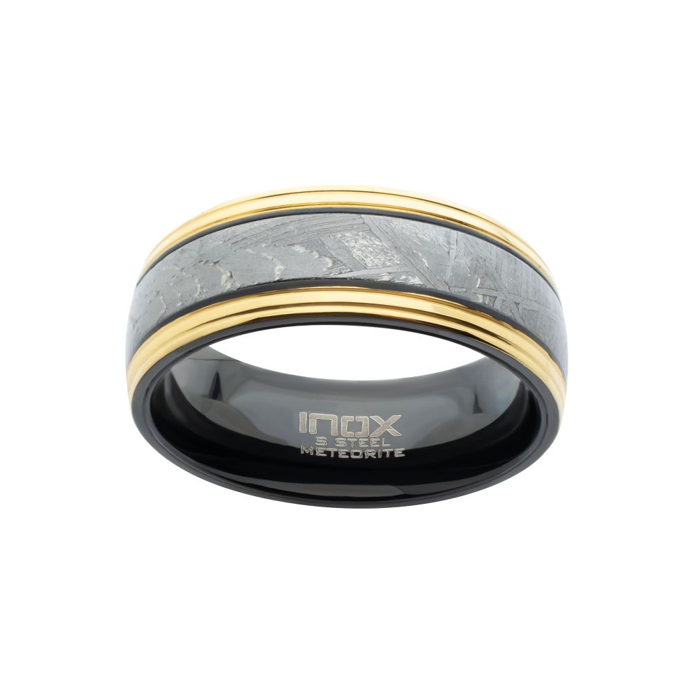 Men's Gold, Silver and Black Meteorite Ring
