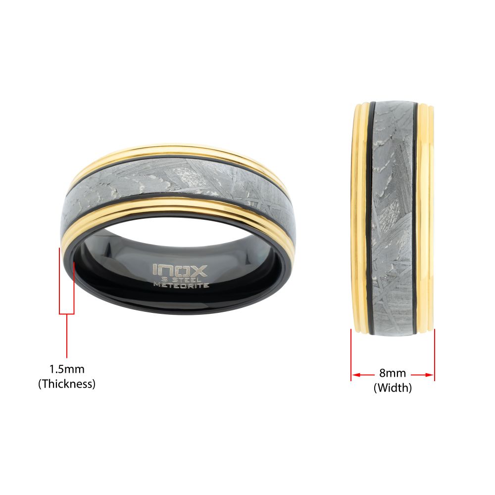 Men's Gold, Silver and Black Meteorite Ring