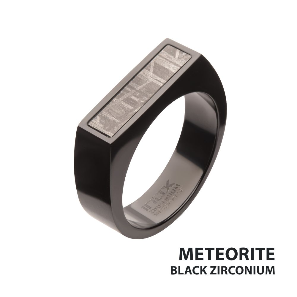 Men's Black Meteorite Inlay Signet Ring