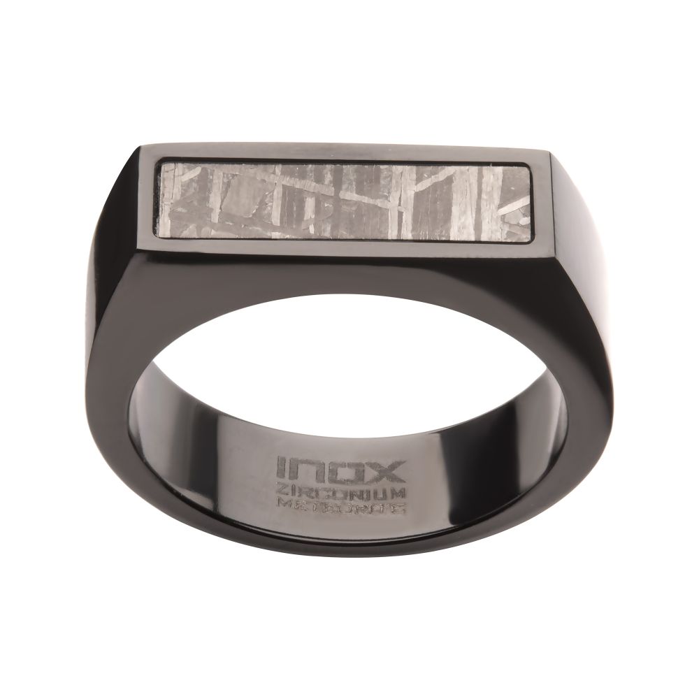 Men's Black Meteorite Inlay Signet Ring