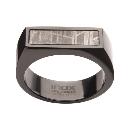 Men's Black Meteorite Inlay Signet Ring