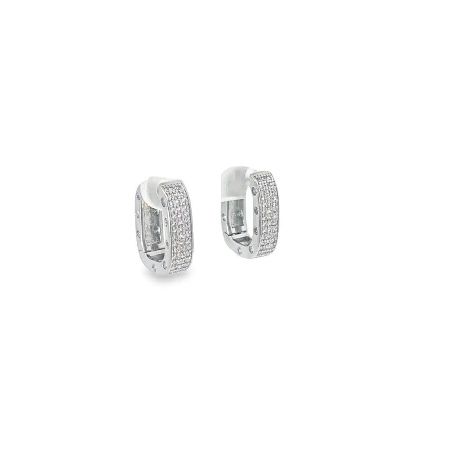 Pave Diamond Rectangle Hoops Earrings